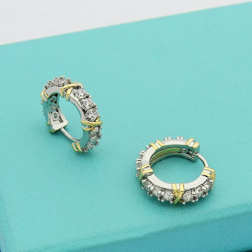 2 Tone Bling Hoop Earrings