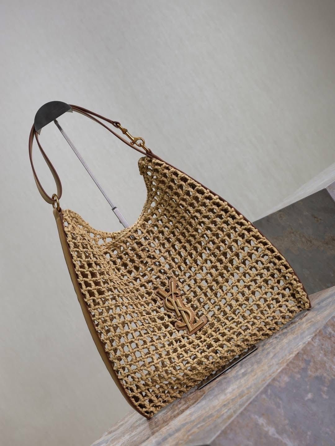 Designer Straw Bag w/leather strap