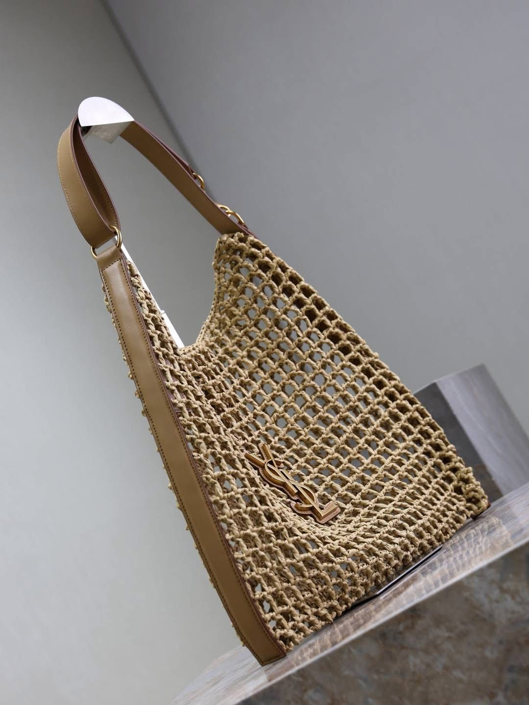 Designer Straw Bag w/leather strap