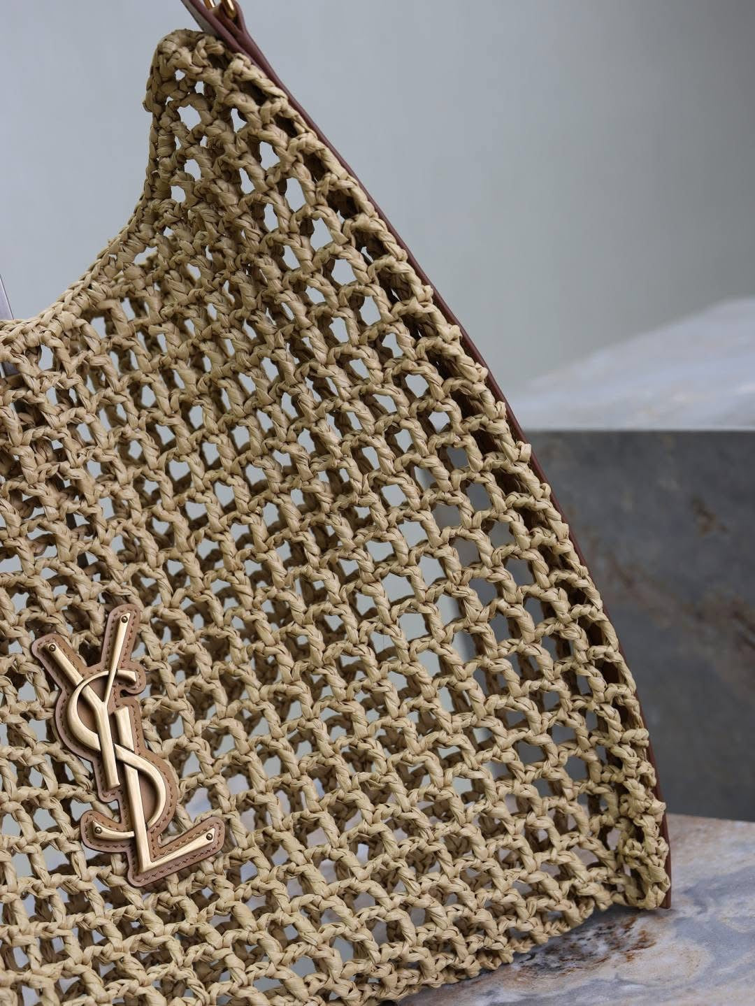Designer Straw Bag w/leather strap