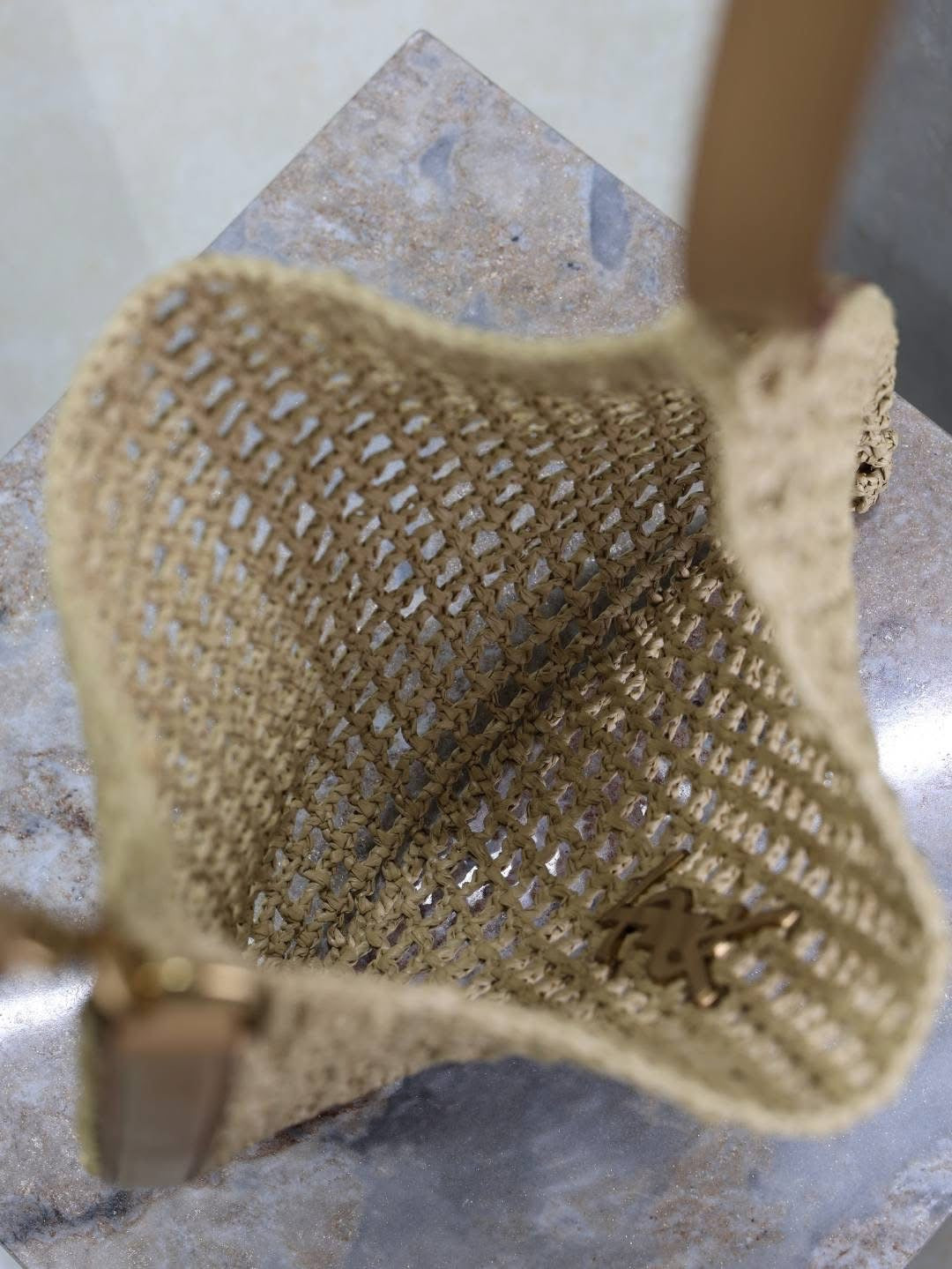 Designer Straw Bag w/leather strap