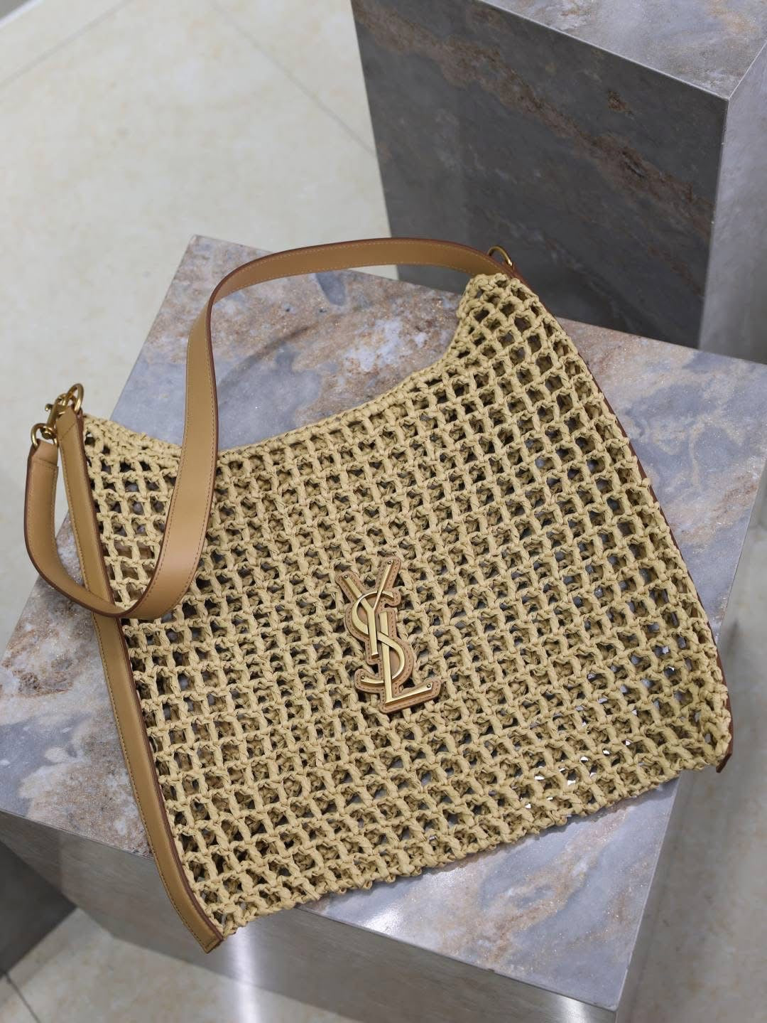 Designer Straw Bag w/leather strap