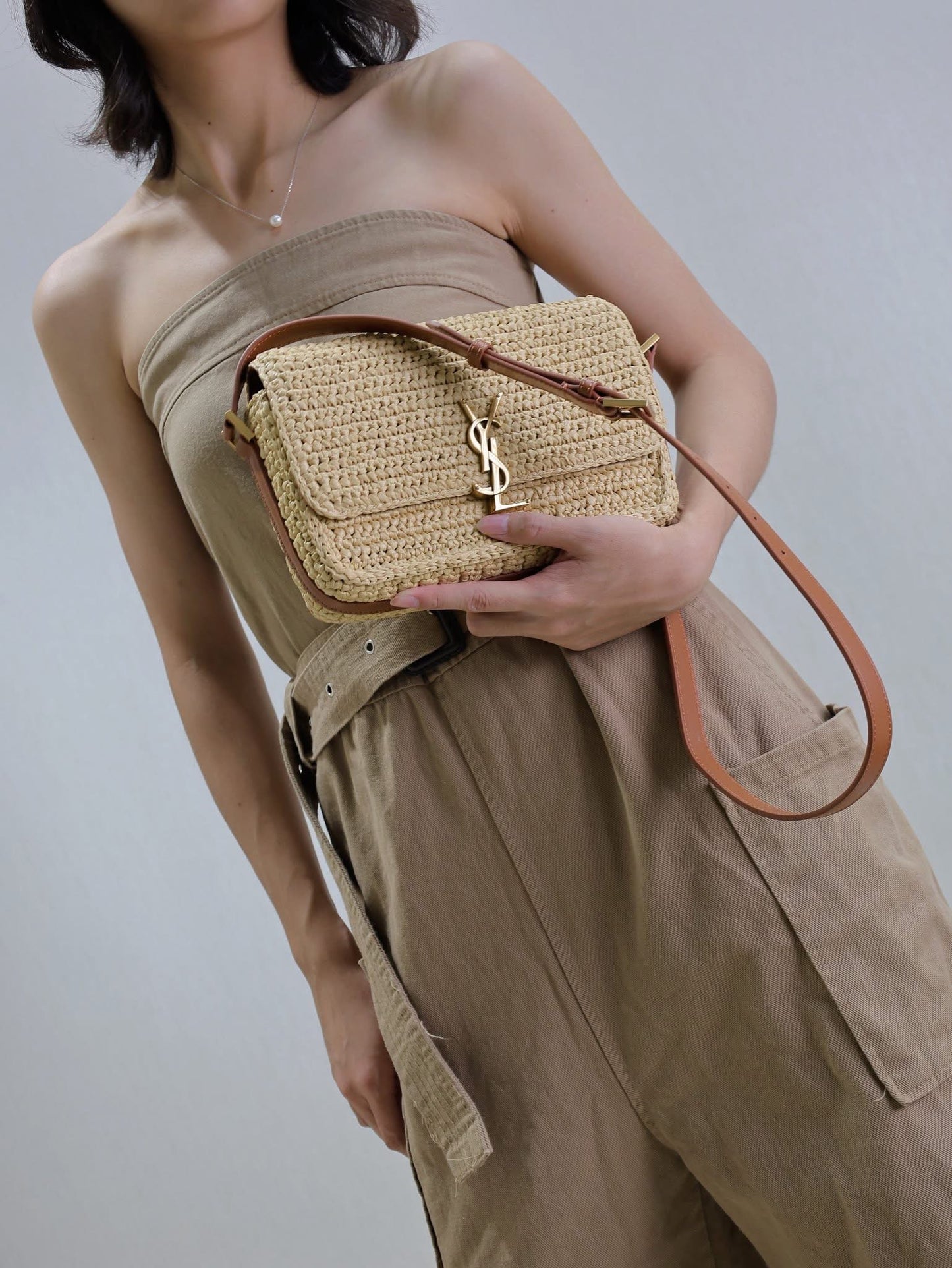 Designer Straw Flap Bag