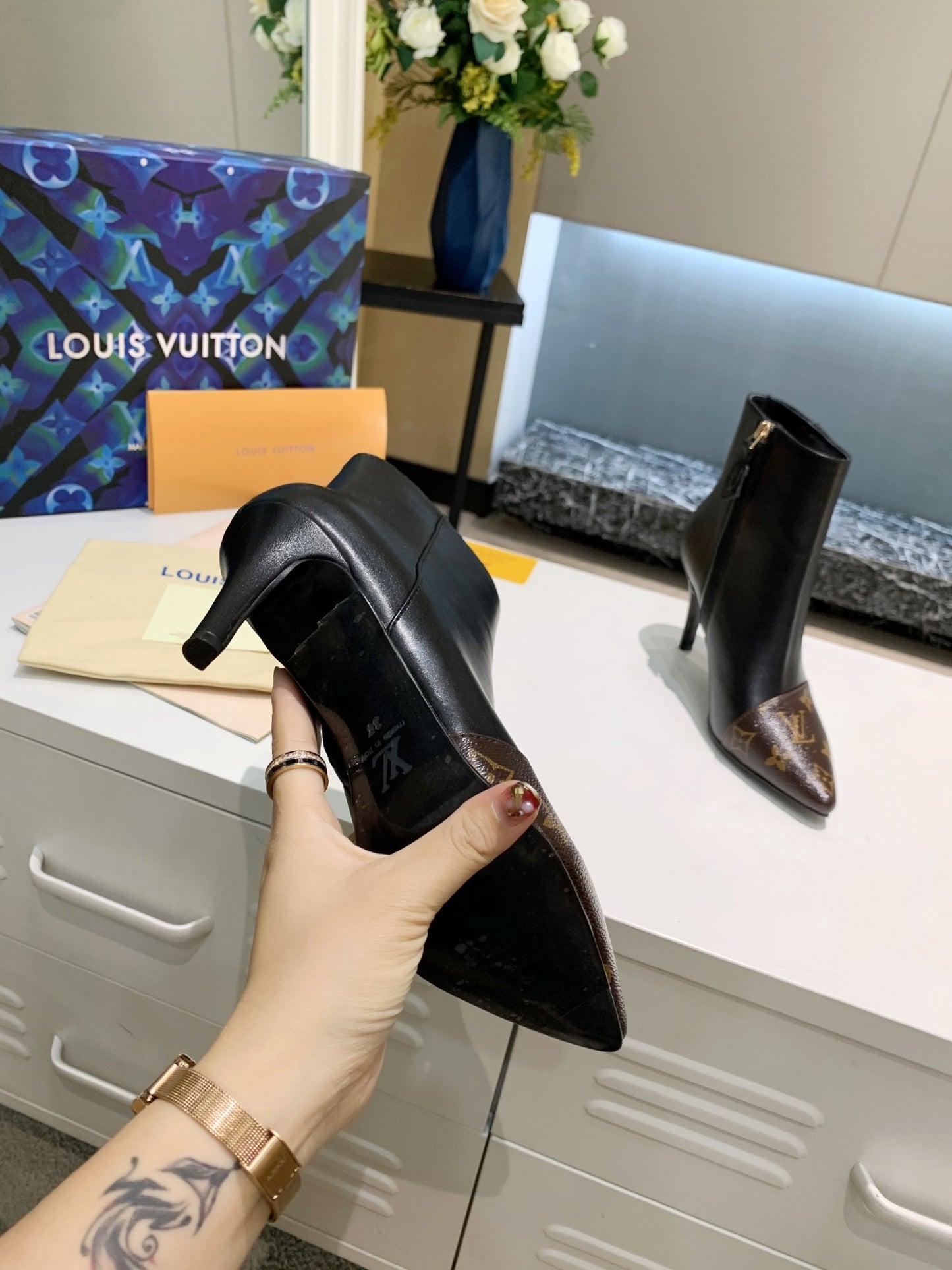 Designer Brown and Black High Heel Boots