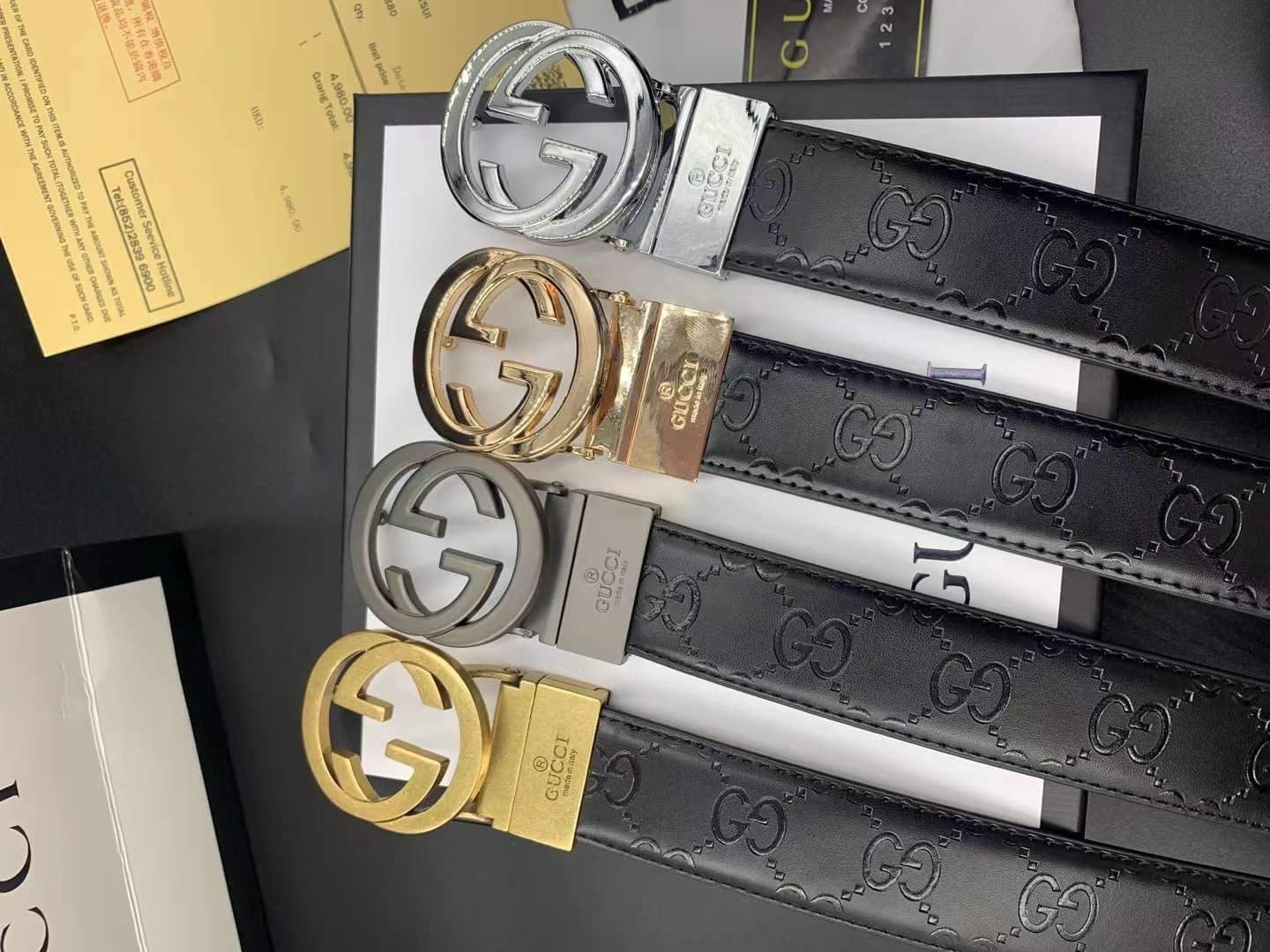 Embossed Black Leather Belts