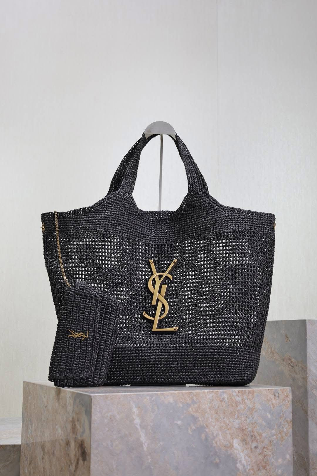 Designer Straw Tote - Black