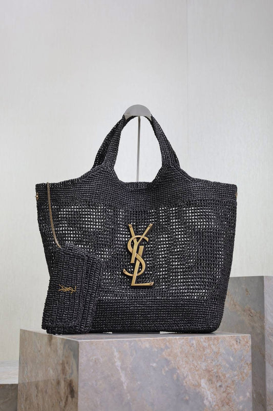 Designer Straw Tote - Black