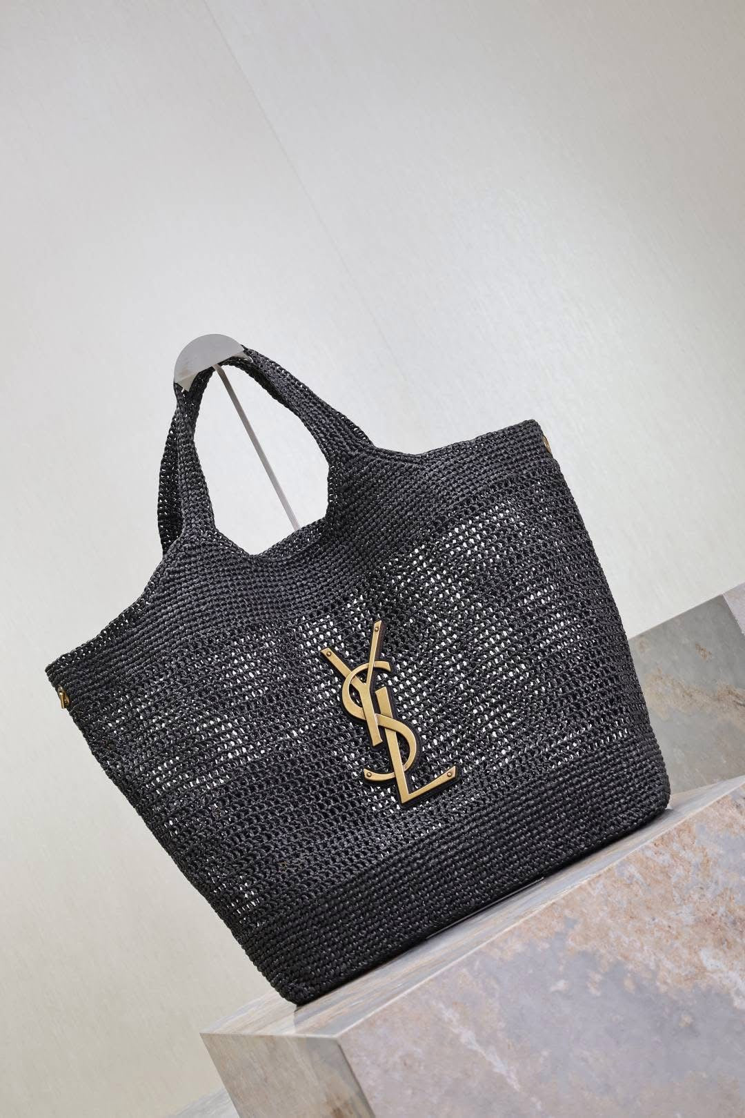Designer Straw Tote - Black