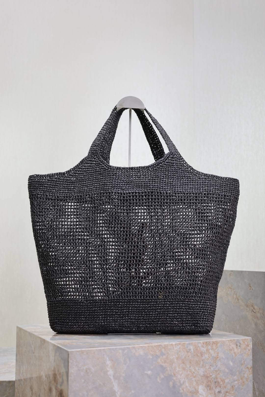 Designer Straw Tote - Black