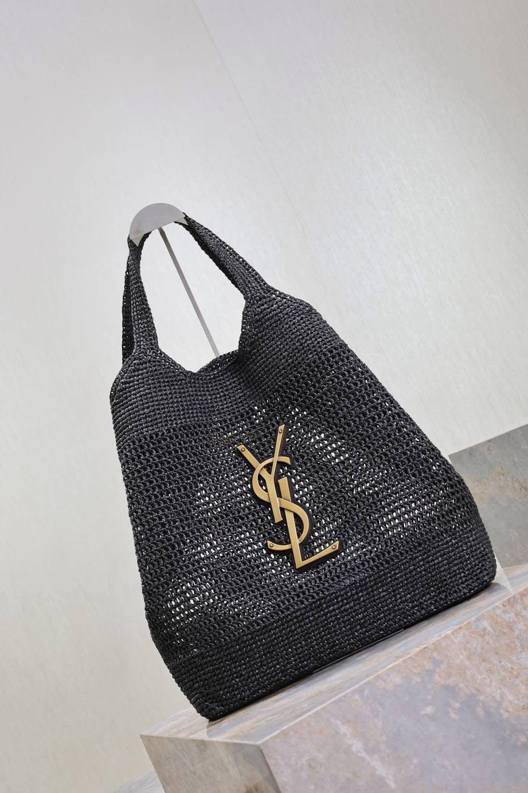 Designer Straw Tote - Black