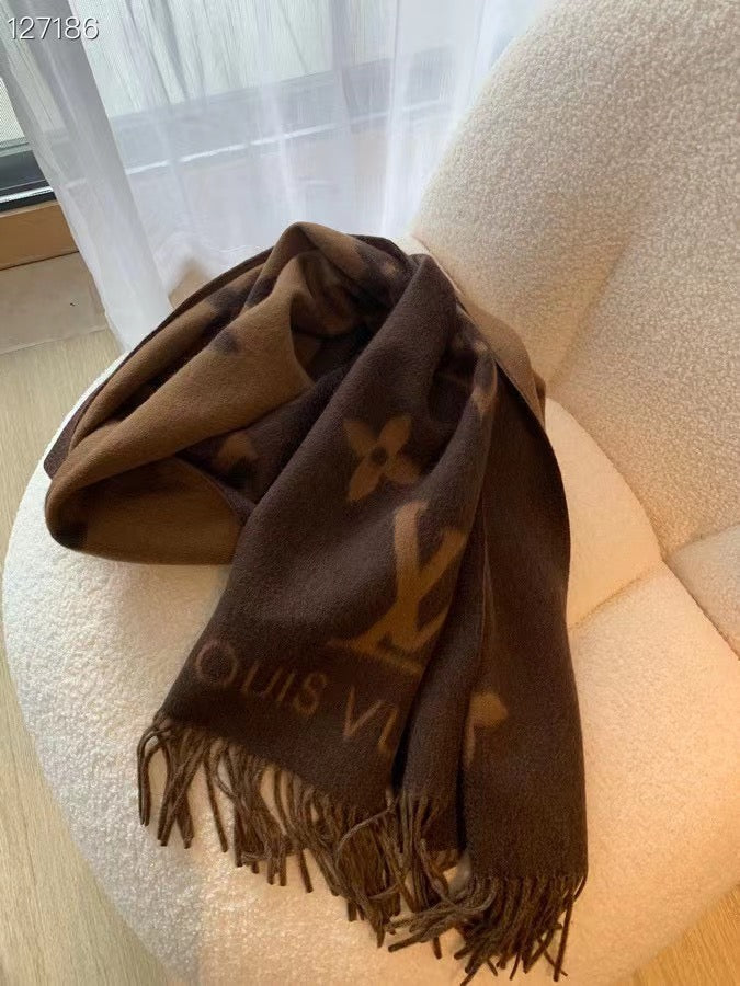 Designer Oversized Brown Logo Scarf
