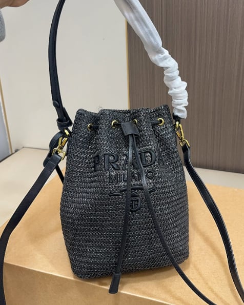 Designer Straw Bucket Bag