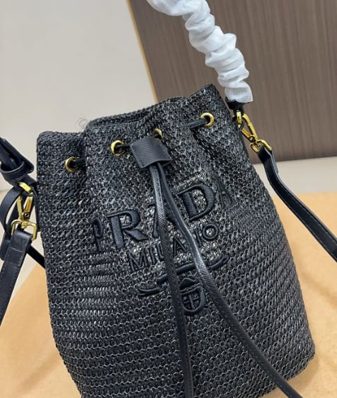 Designer Straw Bucket Bag