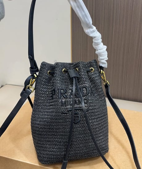 Designer Straw Bucket Bag