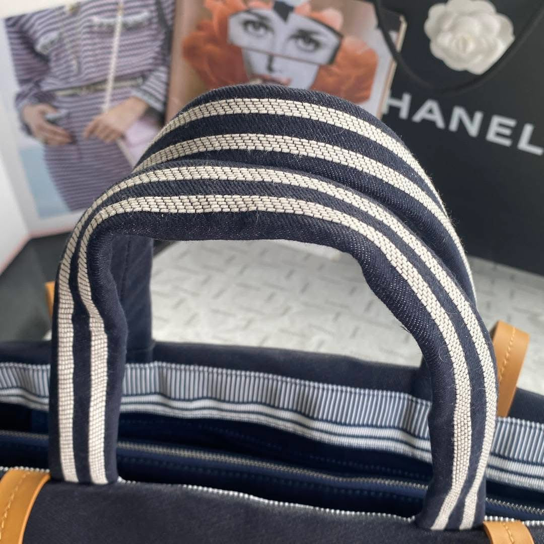 Navy Blue and White Striped Summer Bag