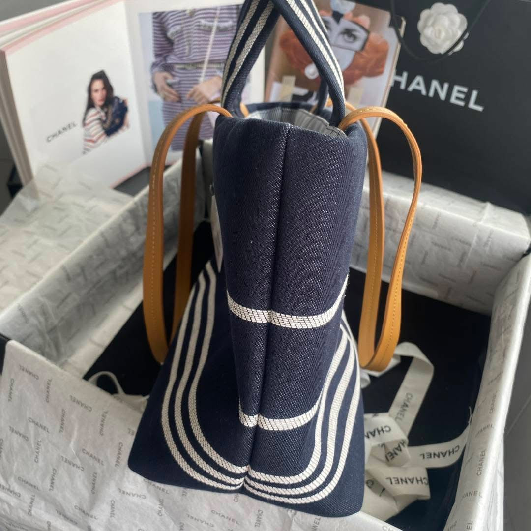 Navy Blue and White Striped Summer Bag