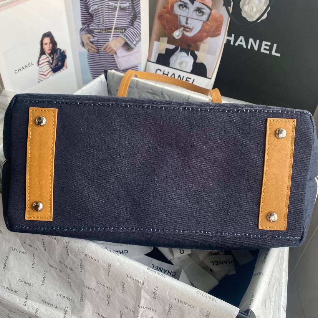 Navy Blue and White Striped Summer Bag