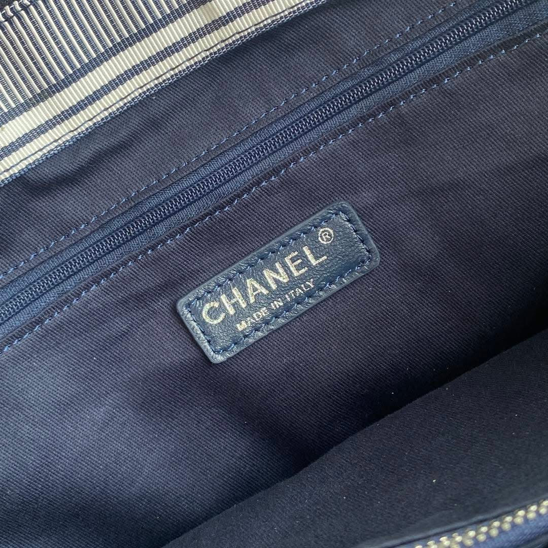 Navy Blue and White Striped Summer Bag