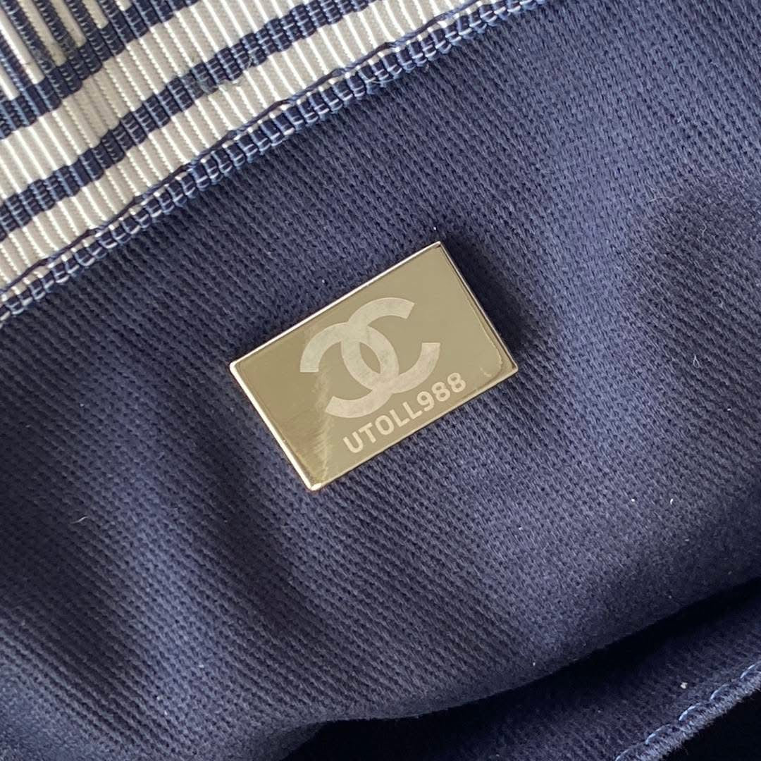 Navy Blue and White Striped Summer Bag