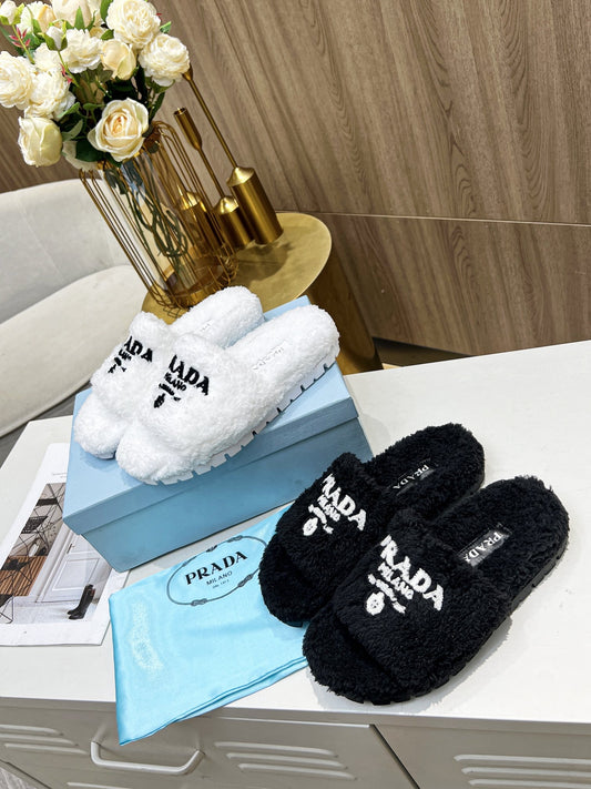 Black and White Fuzzy Slippers