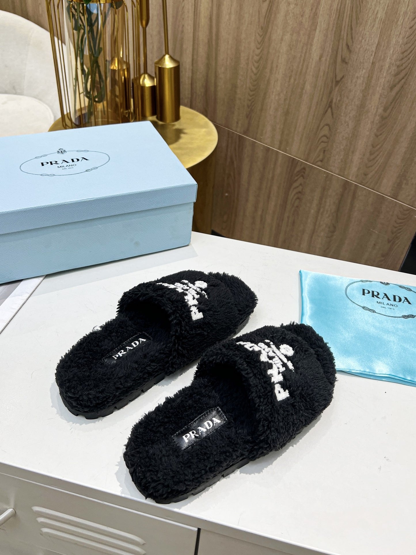 Black and White Fuzzy Slippers