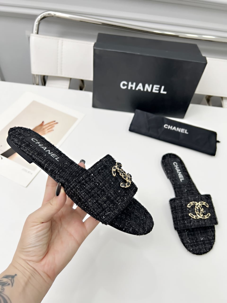 Designer Woven Slides - Black